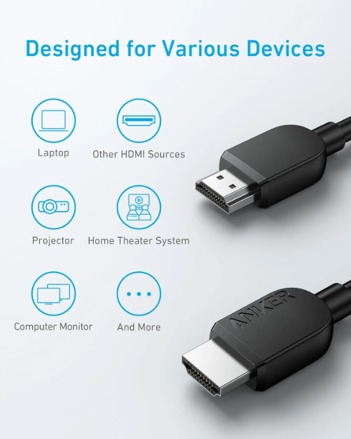 كيبل أنكر HDMI عالي الجودة (6 أقدام، 8K) كيبل أنكر HDMI عالي الجودة (6 أقدام، 8K)